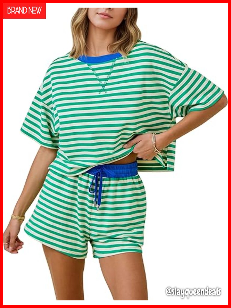 Striped 2 Piece Lounge Sets Matching Shorts And Top Pajamas Set